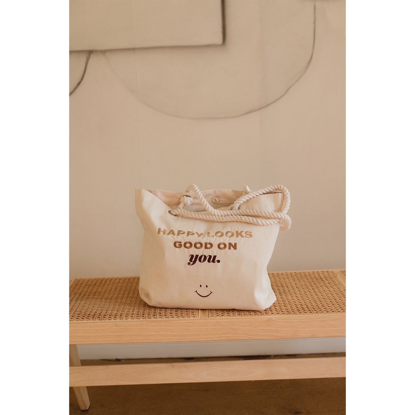Happy Looks Good On You Embroidered Tote