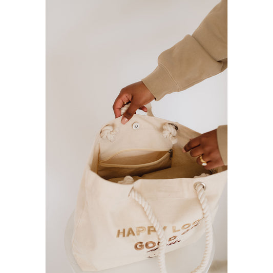 Happy Looks Good On You Embroidered Tote
