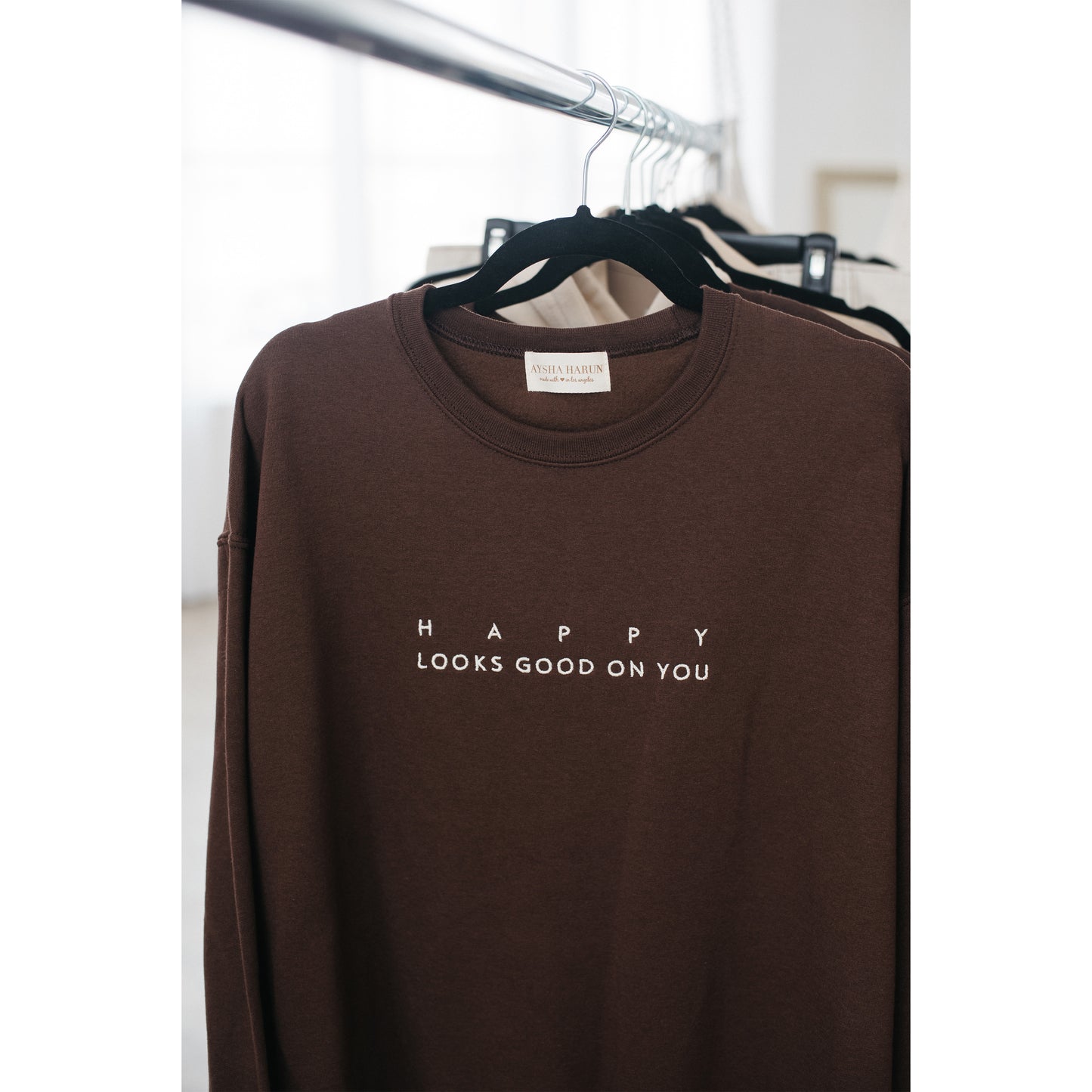 Happy Look Good On You Crewneck - Chocolate Brown