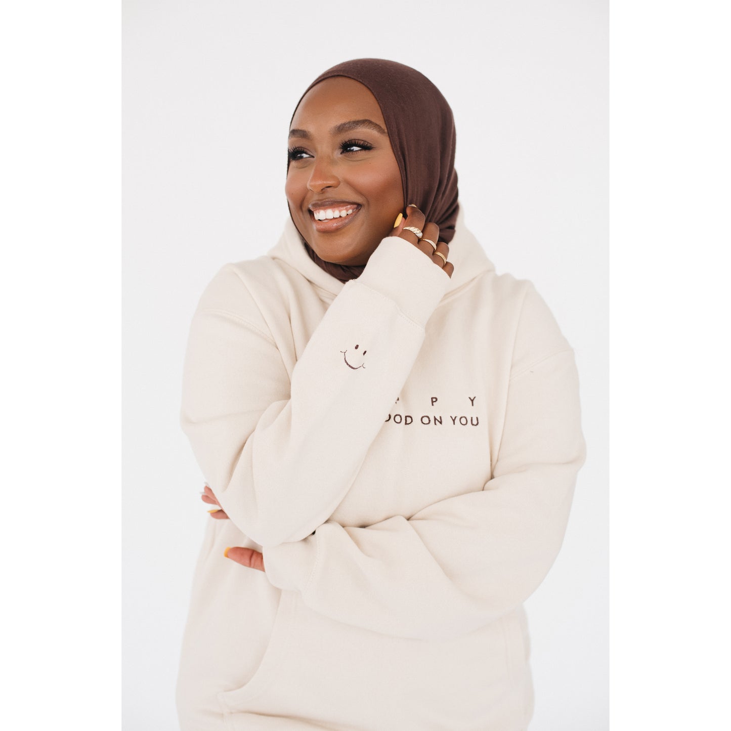 Happy Looks Good On You Hoodie - Creamy Tan
