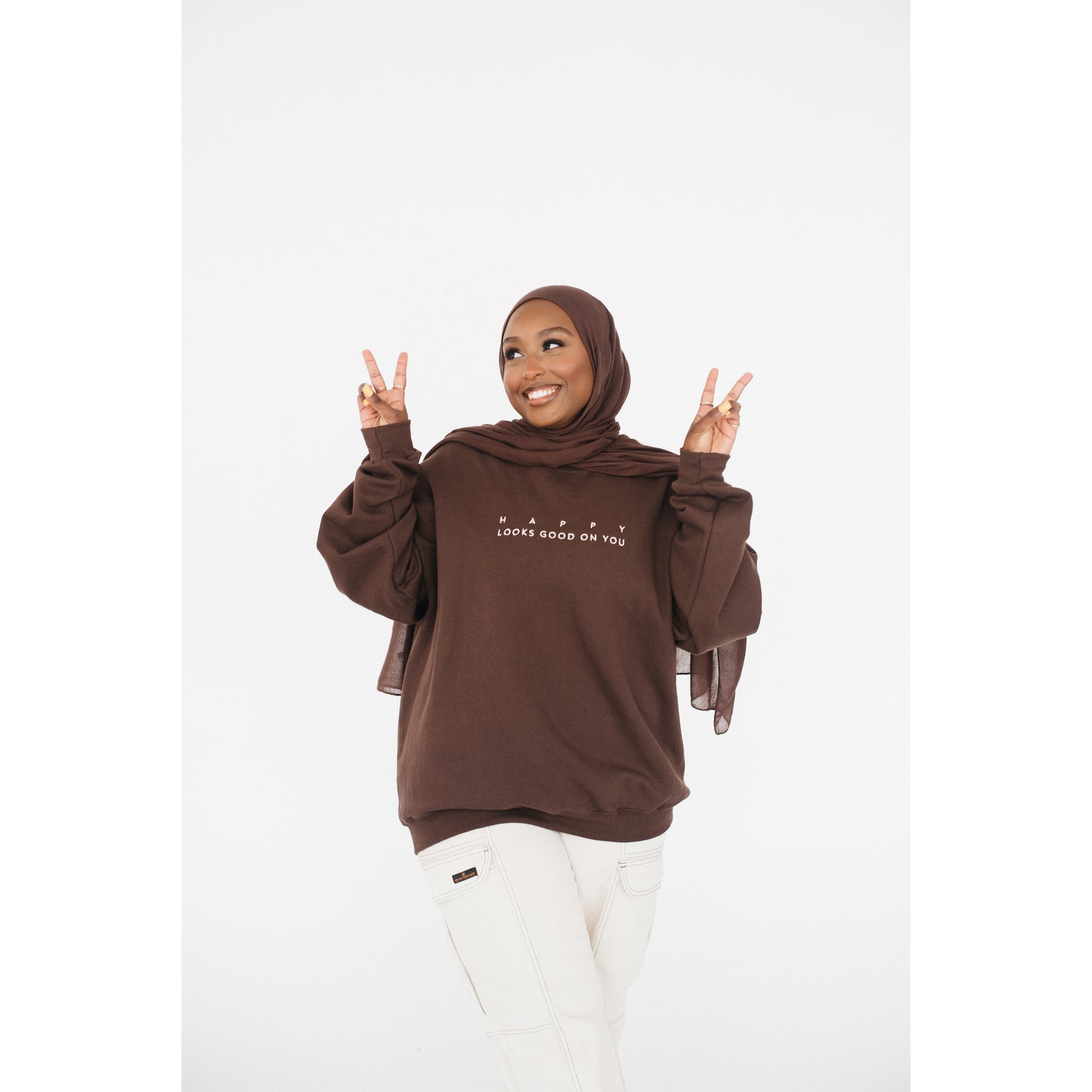 Happy Look Good On You Crewneck - Chocolate Brown