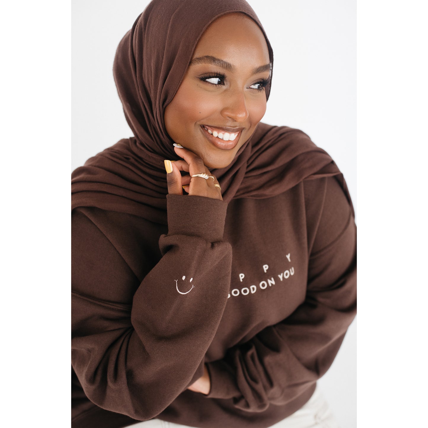 Happy Look Good On You Crewneck - Chocolate Brown