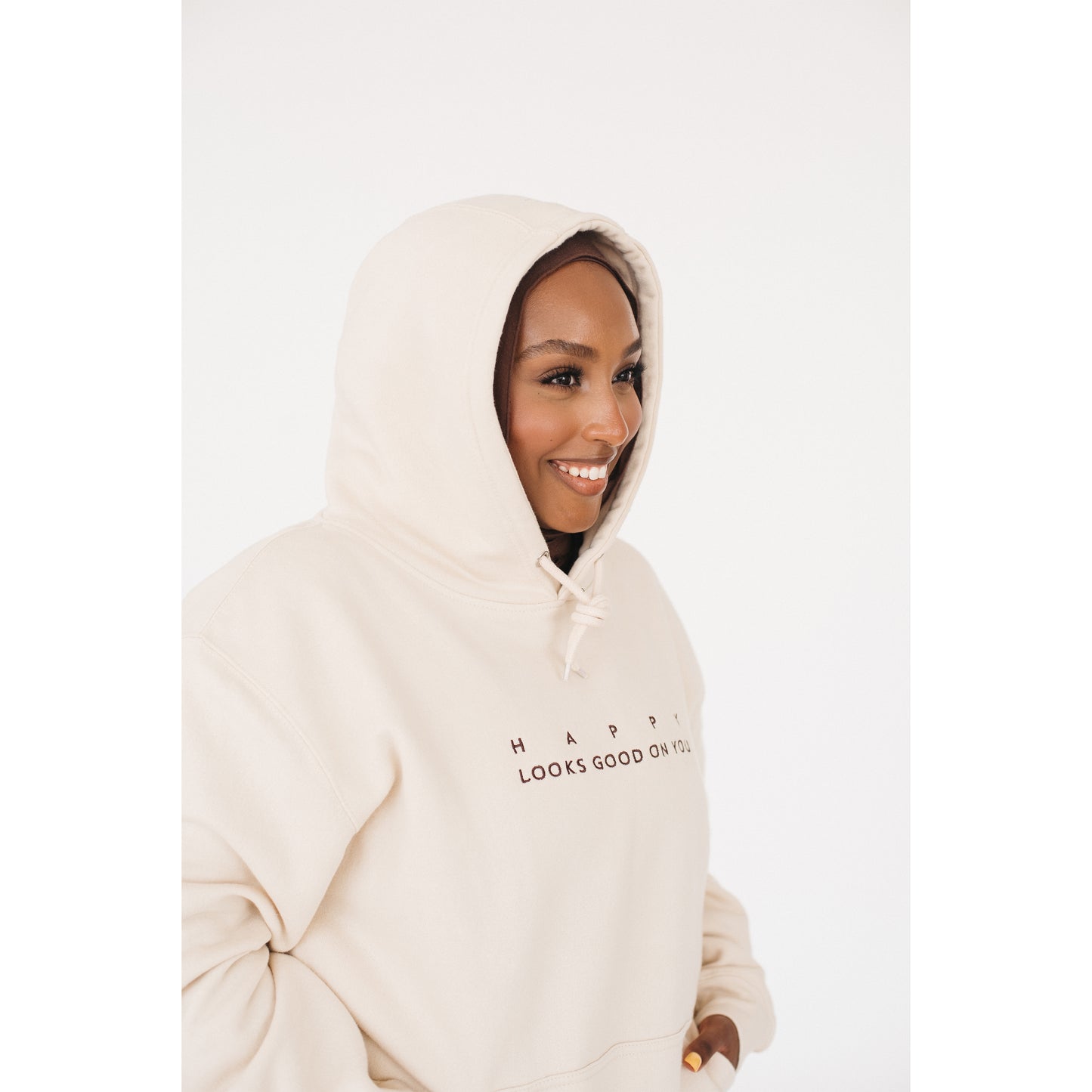 Happy Looks Good On You Hoodie - Creamy Tan