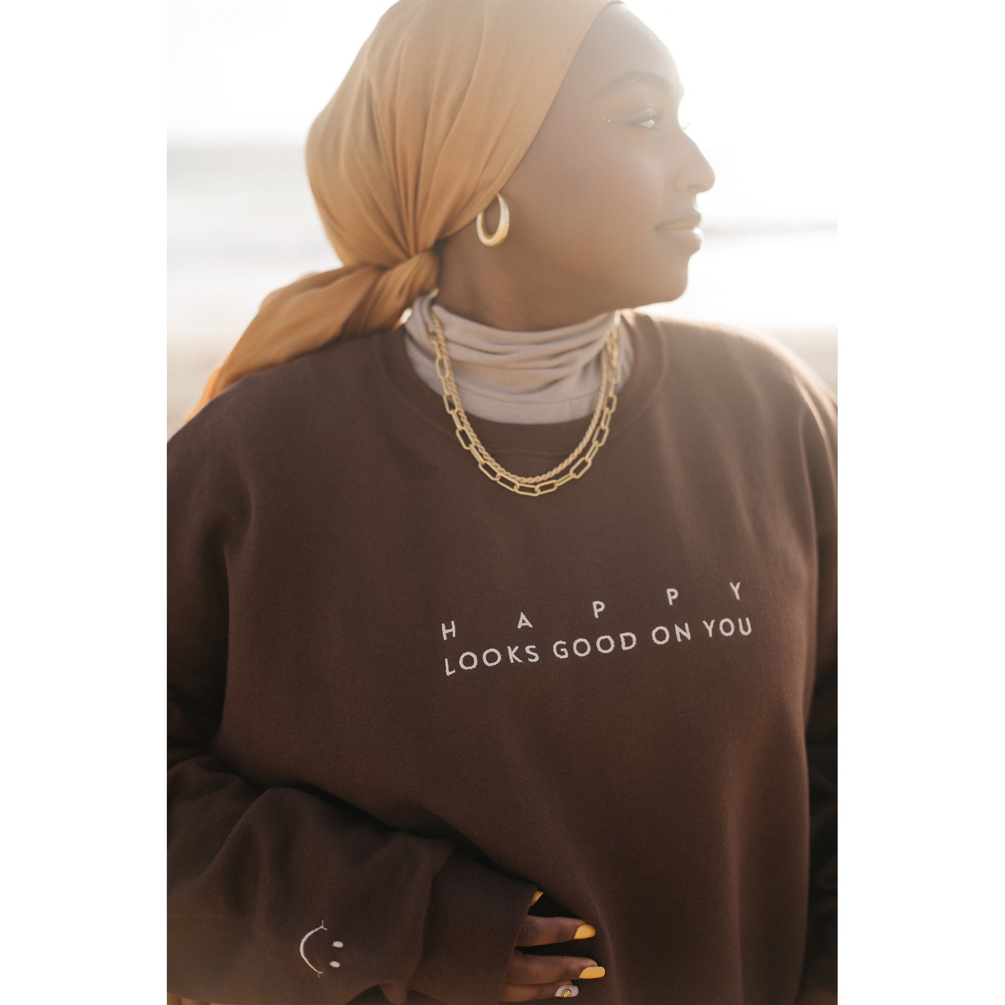 Happy Look Good On You Crewneck - Chocolate Brown