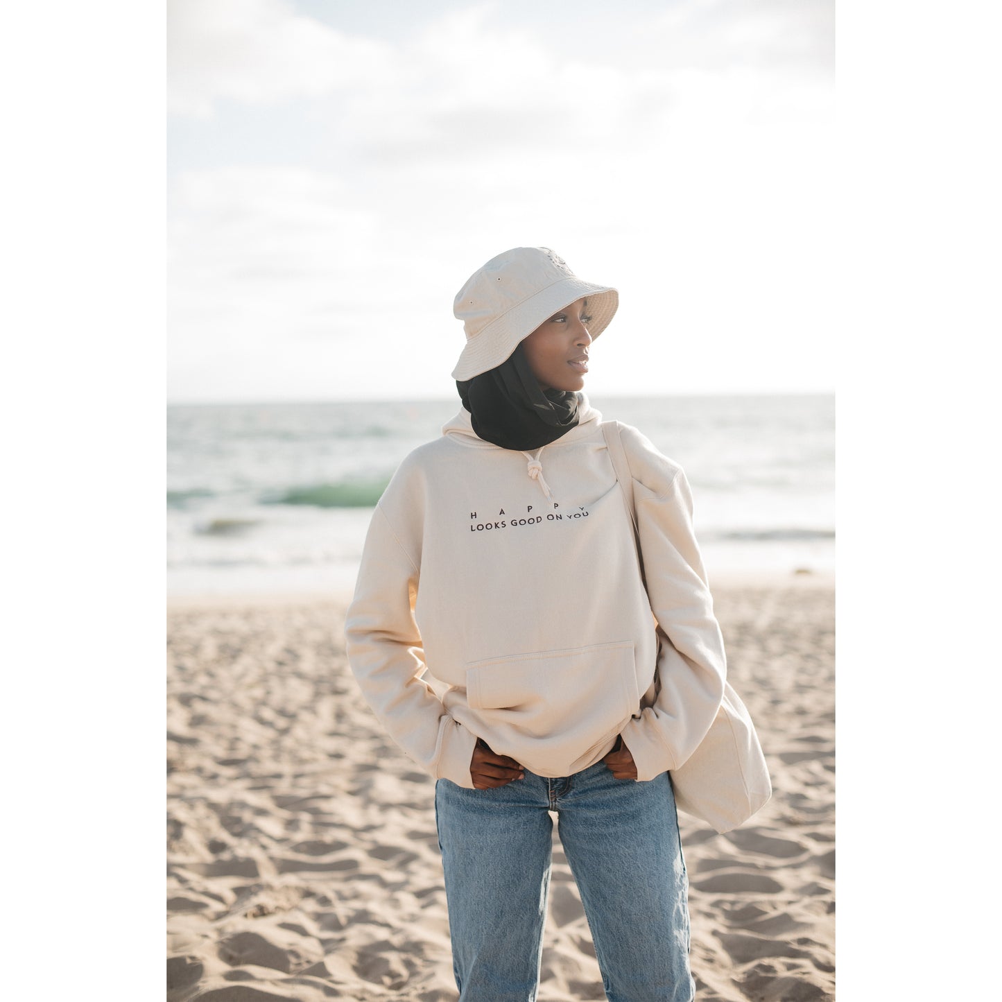 Happy Looks Good On You Hoodie - Creamy Tan