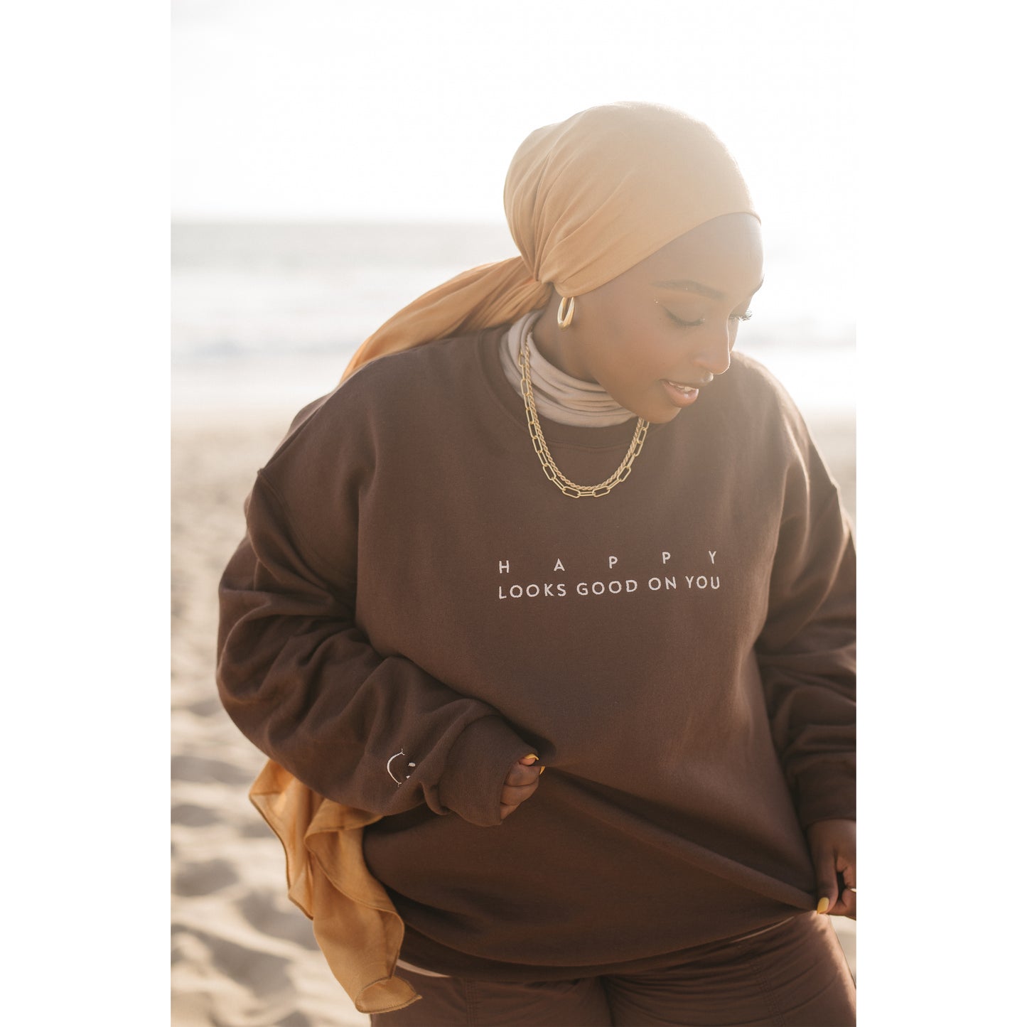 Happy Look Good On You Crewneck - Chocolate Brown